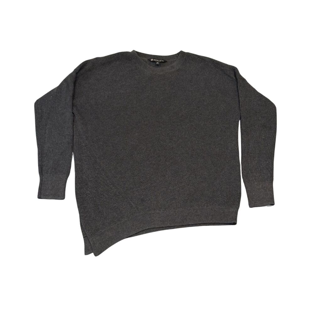 Athleta Gray Rest Day Asymmetrical Ribbed Knit Pullover Sweater Cotton/Silk Sz M